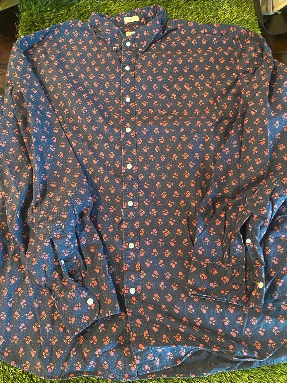 J.Crew Secret Wash by Express Classic Floral Button Down in Blue & Orange
